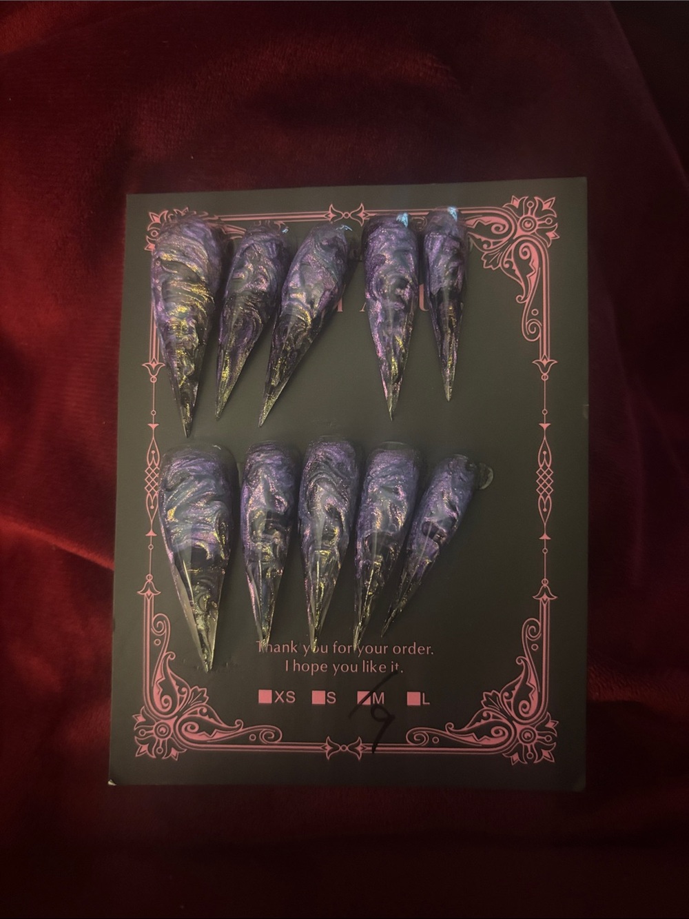 Handmade Purple Marble Claw Press-On Nails - Unbranded